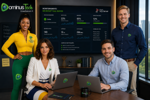Equipe da Dominus Tech apresentando monitoramento Microsoft SQL Server em ambient