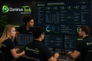 Equipe da Dominus Tech monitorando dashboard corporativo de descoberta de dados com catálogo de dados, data lineage e metadados centralizados para governança e gestão de informações empresariais. Erwin Data Intelligence,
