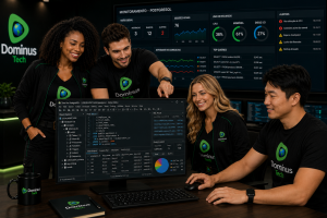 Equipe da Dominus Tech monitorando o Toad for PostgreSQL em ambiente corporativo, utilizando a ferramenta para administração de bancos de dados PostgreSQL, desenvolvimento SQL, análise de desempenho e monitoramento de ambientes críticos.