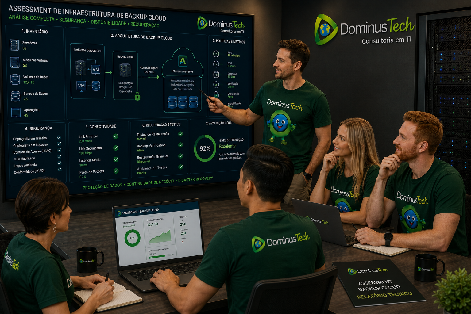Especialistas Dominus Tech realizando assessment de infraestrutura de backup cloud