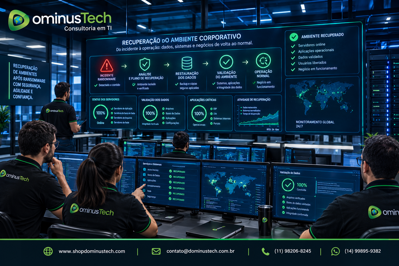 Acompanhamento corporativo da organização de webinar, com alinhamento sobre agenda, data do evento e próximos passos da equipe Dominus Tech.